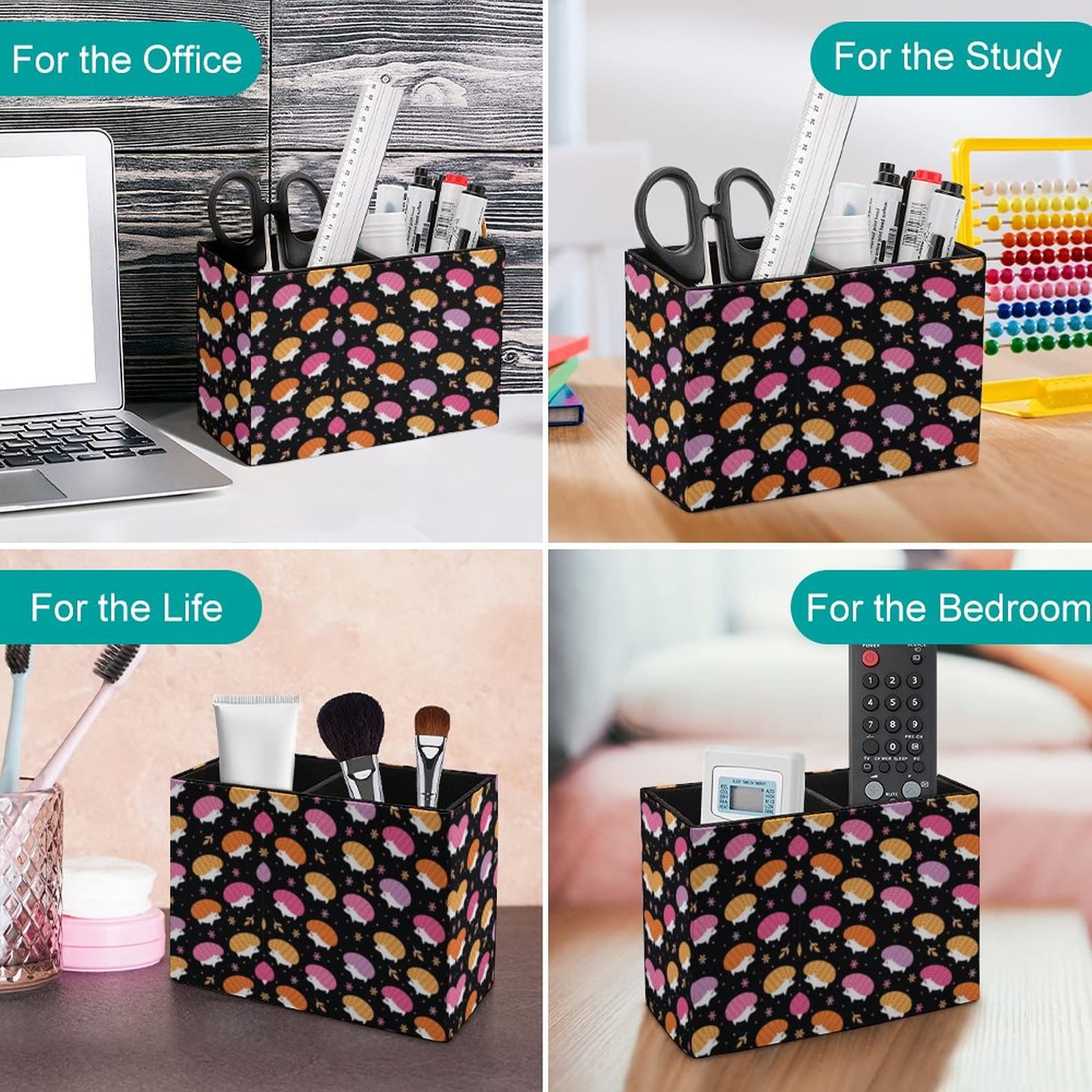 Cartoon Hedgehogs PU Leather Pen Holder - Office & School Desk Organizer for Pens, Pencils & Supplies - Cute Desktop Decor for Home, Office or Classroom