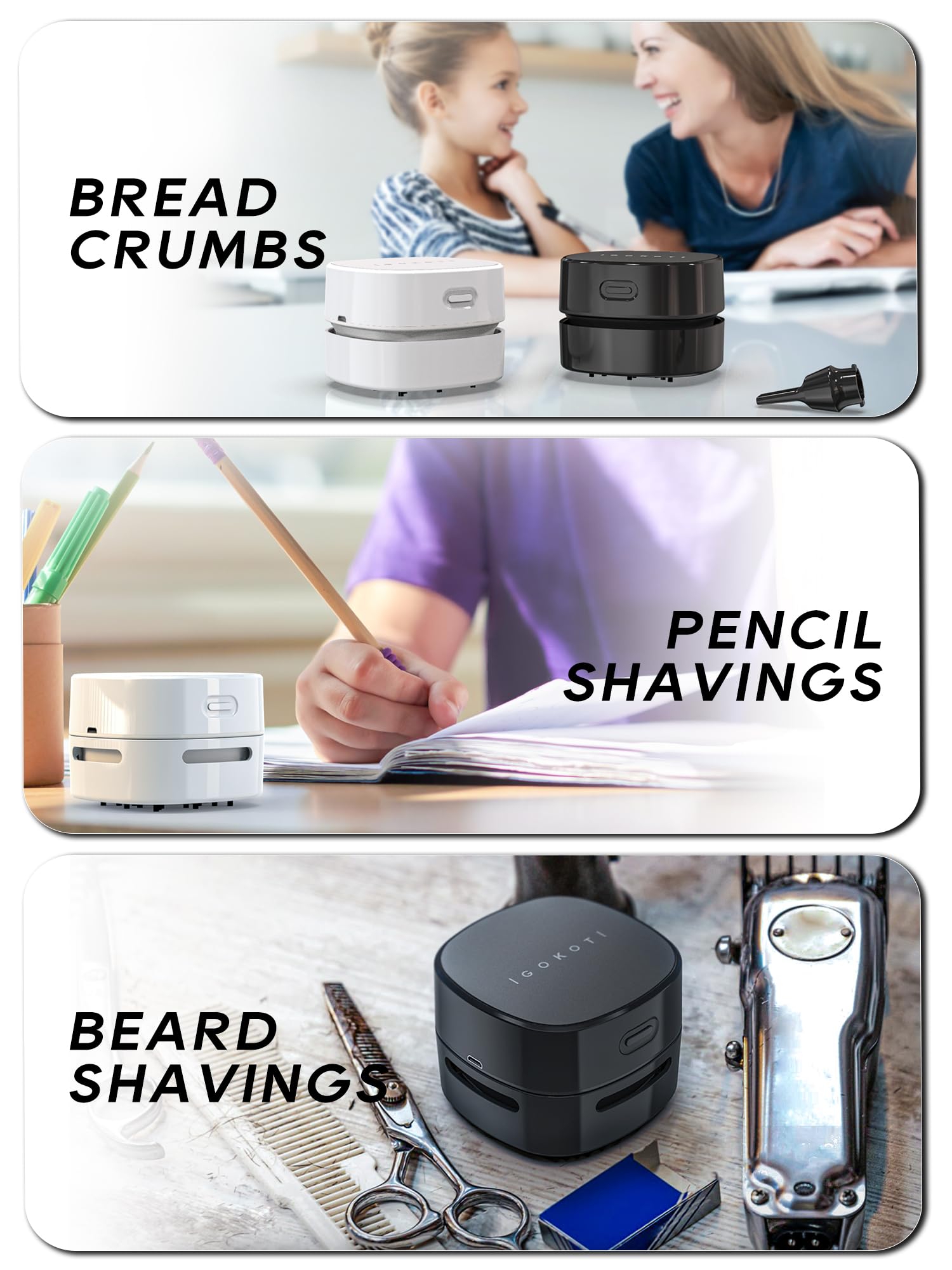 IGOKOTI Mini USB Rechargeable Desktop Vacuum Cleaner - Cordless, 360° Rotatable, Energy Saving & High Endurance - Perfect for Cleaning Keyboard Crumbs, Pet Hair & Office Desks | Ideal for Home, Office & Workspace Organization