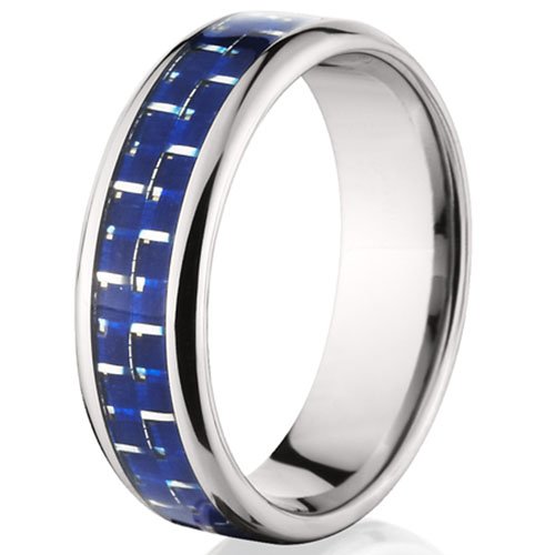 7mm Titanium Rings for Men with Blue Carbon Fiber Inlay - Durable & Lightweight Wedding Bands, Anniversary Gifts - Perfect for Everyday Wear, Outdoor Activities & Special Occasions