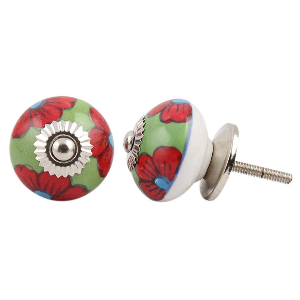 Premium 12-Pack Green Floral Ceramic Drawer Knobs - Elegant Kitchen Cabinet & Dresser Hardware Pulls for Home Decor, DIY Furniture Upgrade, and Vintage Style Renovation