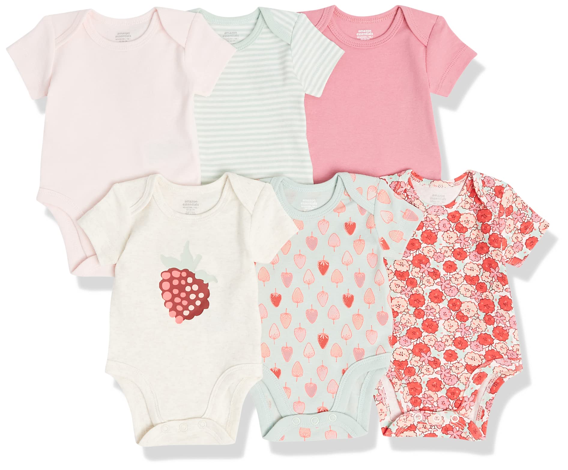 Amazon Essentials Baby Girls' Short-Sleeve Bodysuits 6-Pack | Soft Cotton Onesies for Newborns & Infants | Perfect for Playtime, Daycare & Everyday Wear