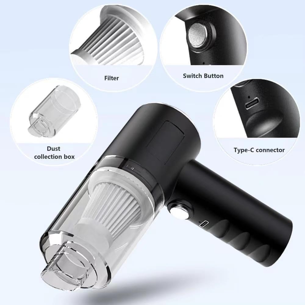 2-in-1 Wireless Mini Vacuum Cleaner - 120W High Power Handheld & Keyboard Vacuum with Brushless Motor, USB Rechargeable (Black) | Perfect for Car, Home, Office & Computer Cleaning