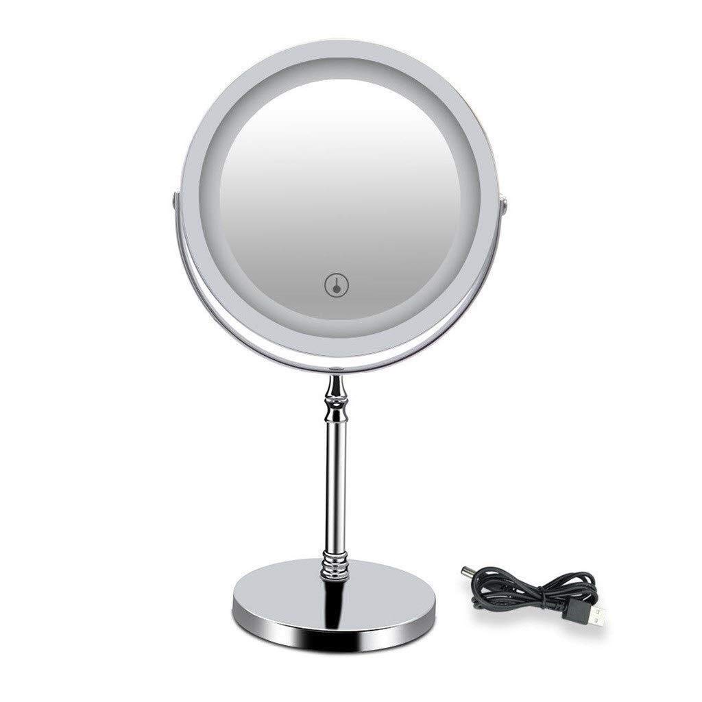 SYDDP 7-Inch LED Lighted Makeup Vanity Mirror with Touch Screen Dimming, 10X Magnifying Double-Sided Mirror, Non-Slip Pedestal - Silver | Perfect for Home, Bathroom & Travel Makeup Application