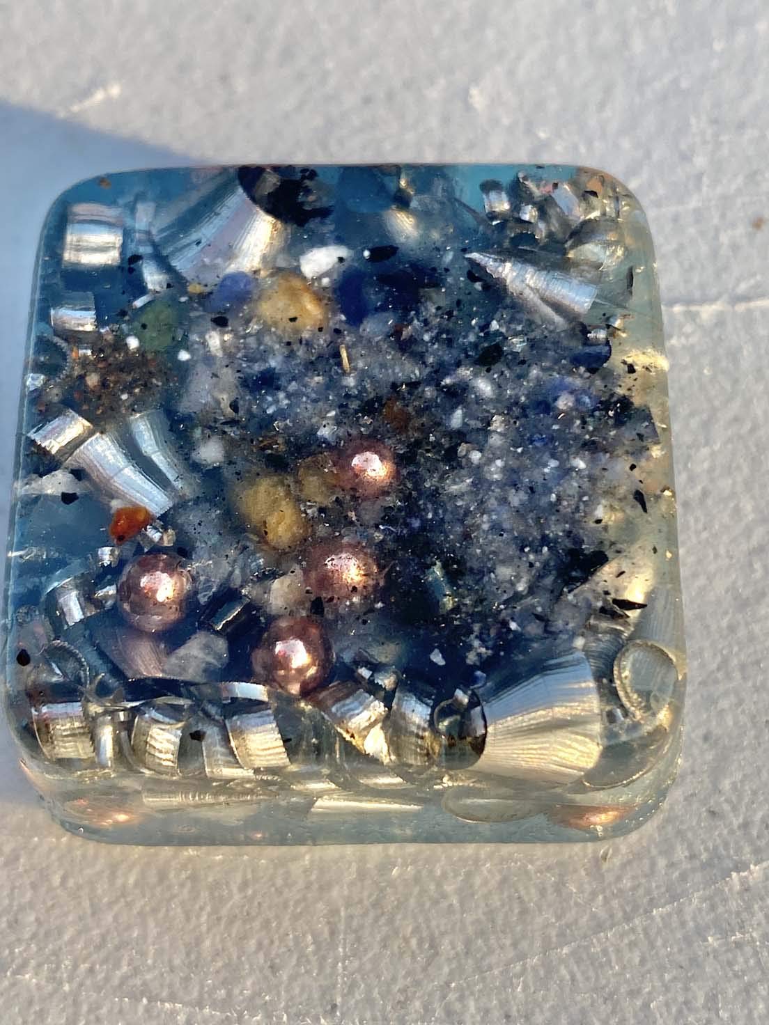 Light Blue Steel Mini Cube Tower - Orgone Energy Generator with Crystal & Healing Stones for Positive Energy, Meditation & Home Decor