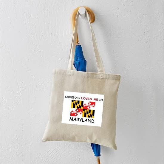 Somebody Loves Me In Maryland Tote Bag - Natural Canvas Reusable Shopping Bag for Groceries, Beach & Everyday Use