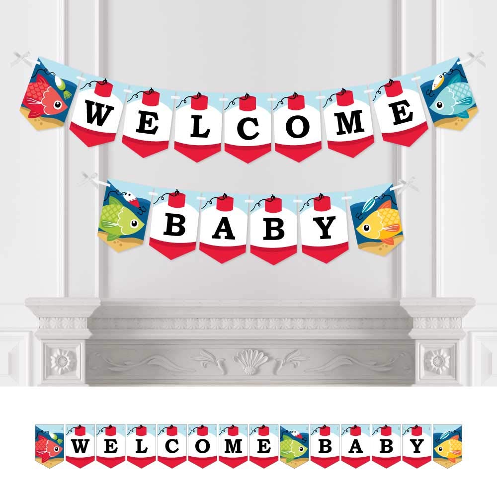 Big Dot of Happiness Let’s Go Fishing - Fish Themed Baby Shower Bunting Banner - Gender Neutral Nursery Decor - Welcome Baby Sign for Birthday Party & Newborn Celebration