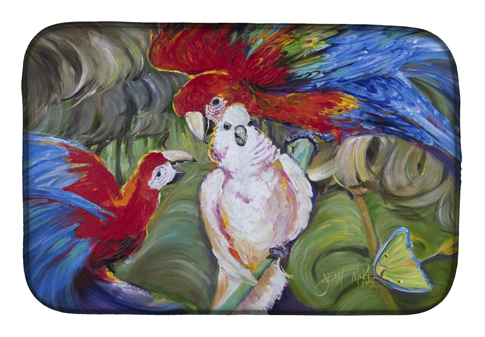 Absorbent Dish Drying Mat for Kitchen Counter - 14 x 21 Inch Multicolor Parrot Design | Quick-Dry Dish Drainer Pad for Countertops | Perfect for Drying Dishes, Utensils & Cookware