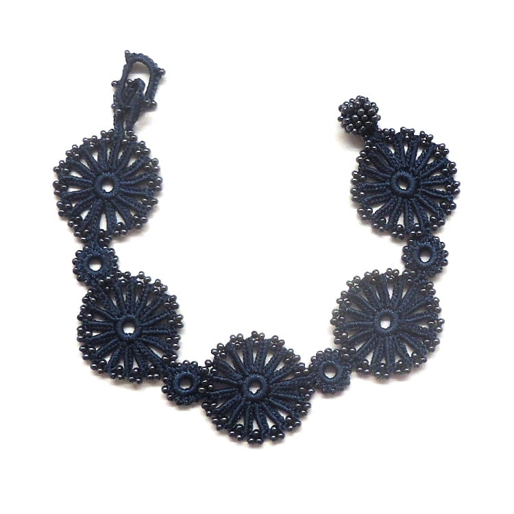 Handmade Navy Blue Silk Crochet Bracelet with Seed Beads - Elegant Boho Jewelry for Women, Perfect for Weddings, Parties & Everyday Wear