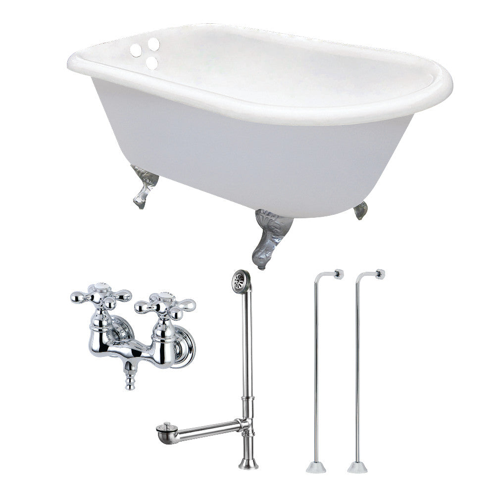 54 Inch Cast Iron Roll Top Clawfoot Bathtub with Faucet and Supply Lines - Vintage Freestanding Soaking Tub for Luxury Bathroom & Spa Relaxation