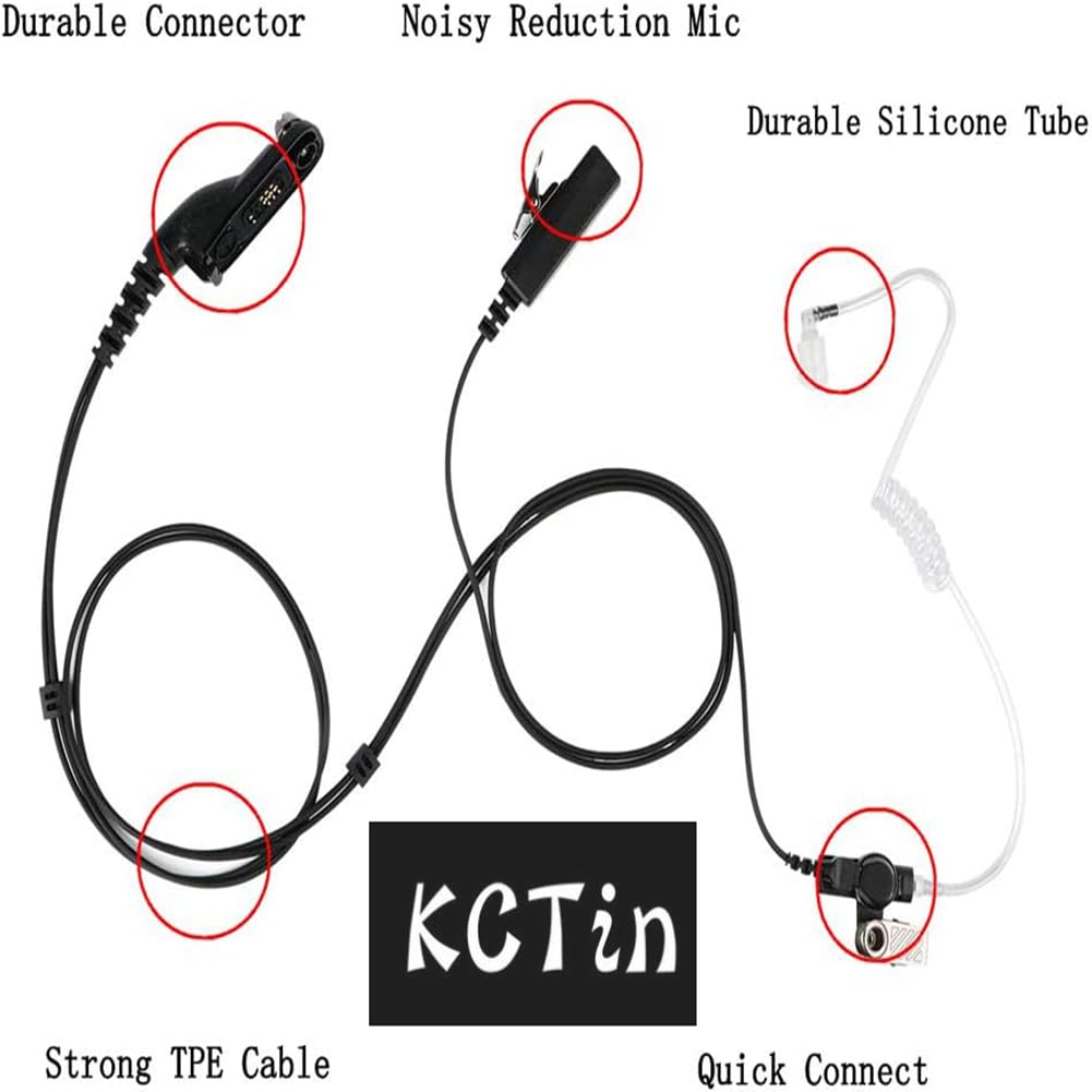 Motorola Walkie Talkie Earpiece with Mic & Acoustic Tube - Compatible with APX4000, APX6000, APX7000, APX8000, XPR6350, XPR6550, XIR8268 (1 Pack) - Ideal for Security, Construction & Outdoor Communication