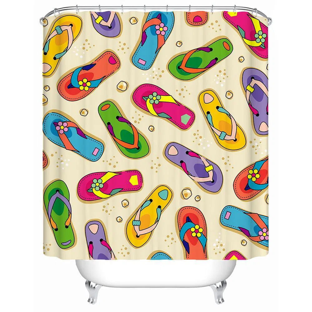 Flip Flops State of Mind Shower Curtain - Fun Beach Bathroom Decor for Summer, Coastal & Tropical Themed Showers