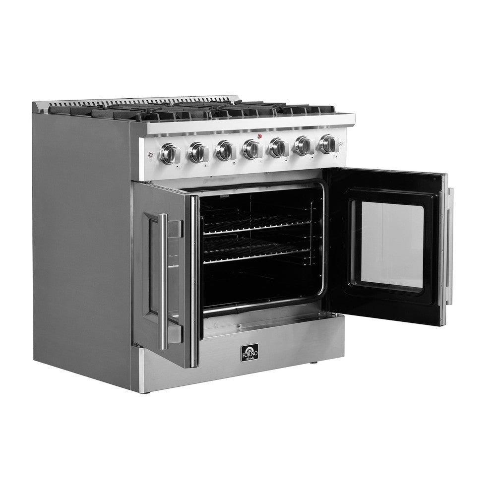 Forno Galiano 36-inch 5.36 cu. ft. Stainless Steel Freestanding All Gas Range with French Doors (Model FFSGS6444 36) - Perfect for Modern Kitchens, Home Chefs & Entertaining