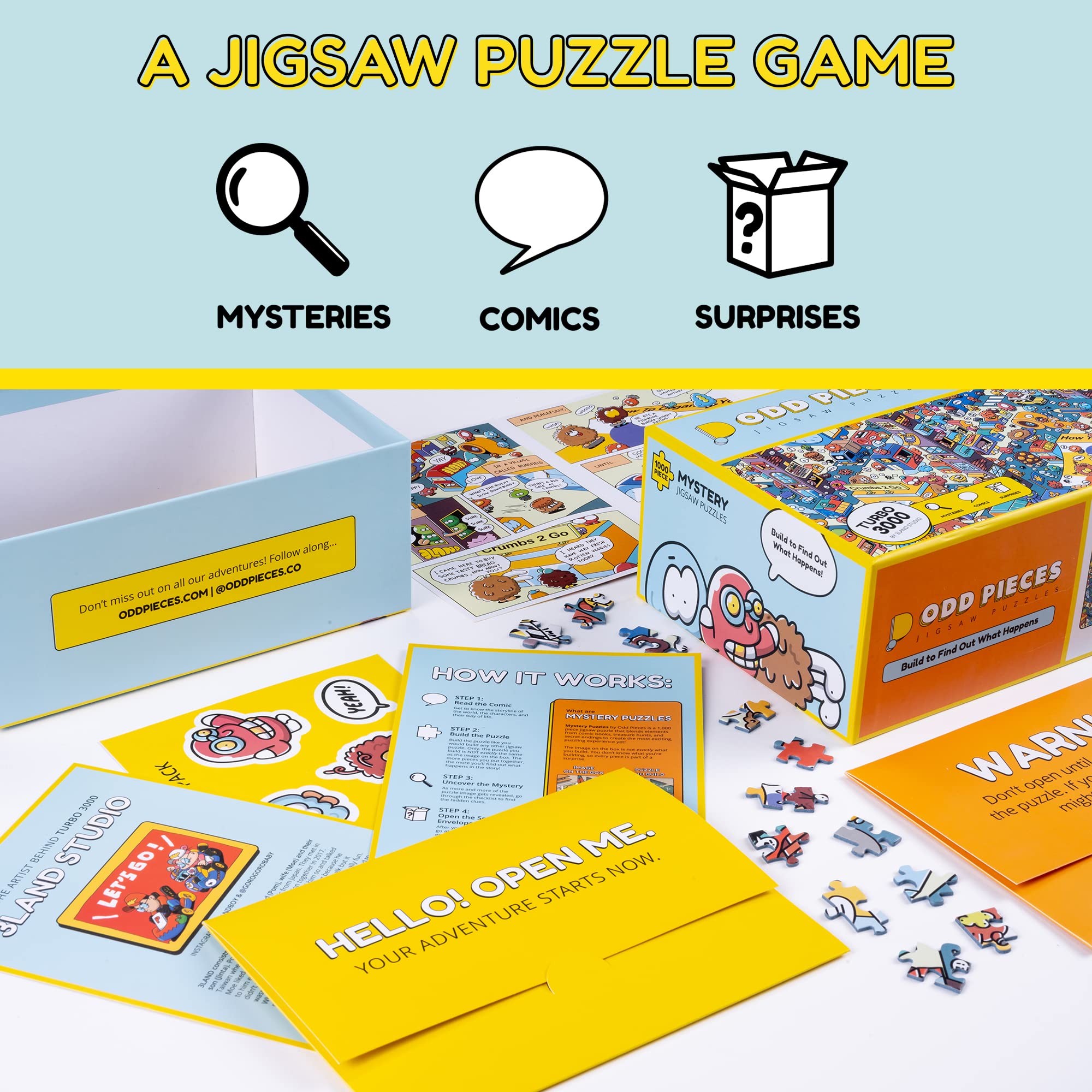 1000-Piece Mystery Jigsaw Puzzle with Storytelling Comics & Secret Ending - Challenging Puzzle for Adults & Kids - 19.7'' x 27.6'' Frameable Magic Puzzle Art (Turbo 3000) - Perfect for Family Game Night & Brain Teaser Activities