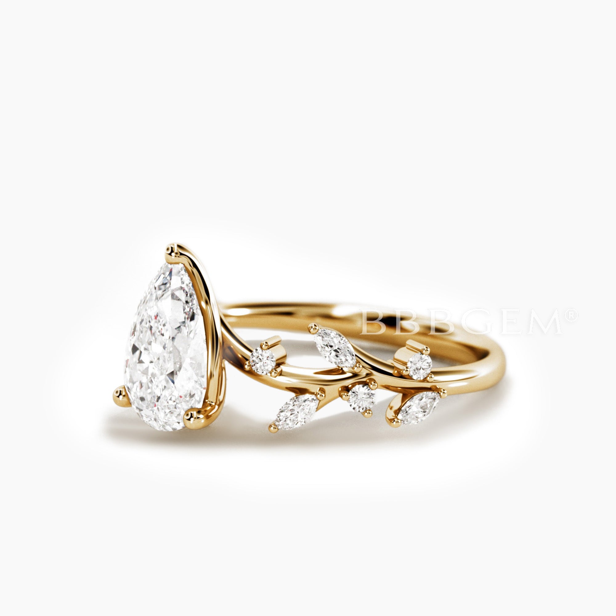 Lab Grown Teardrop Cut Diamond Twig Vine Wedding Ring with IGI Certificate - Elegant Bridal Jewelry for Engagement & Anniversary Gifts