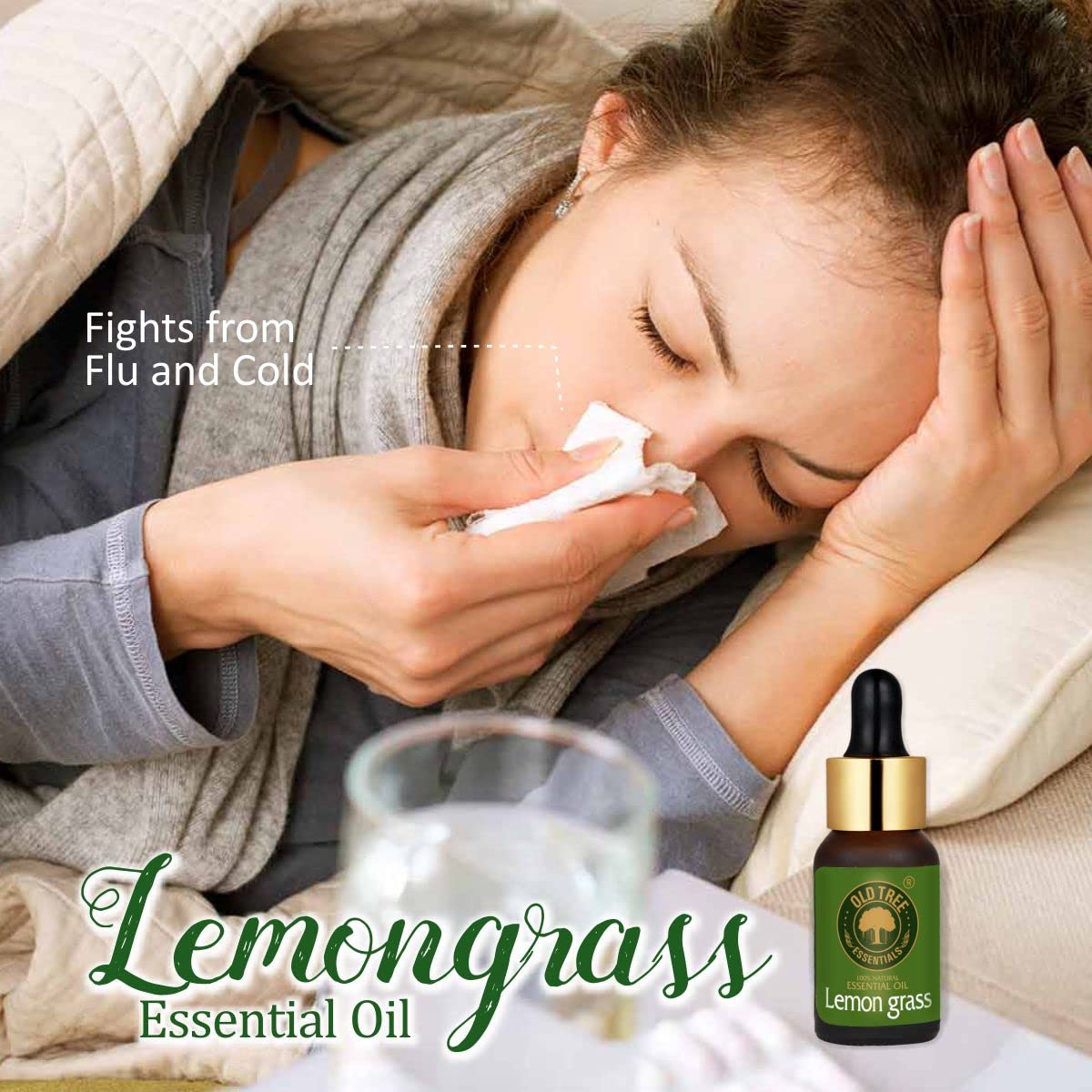 Pure Natural Old Tree Lemongrass Essential Oil 15ml - Undiluted for Skin Care, Hair Growth, Aromatherapy & Insect Repellent - Therapeutic Grade with Glass Dropper - Perfect for Diffusers, Massage & DIY Beauty Products