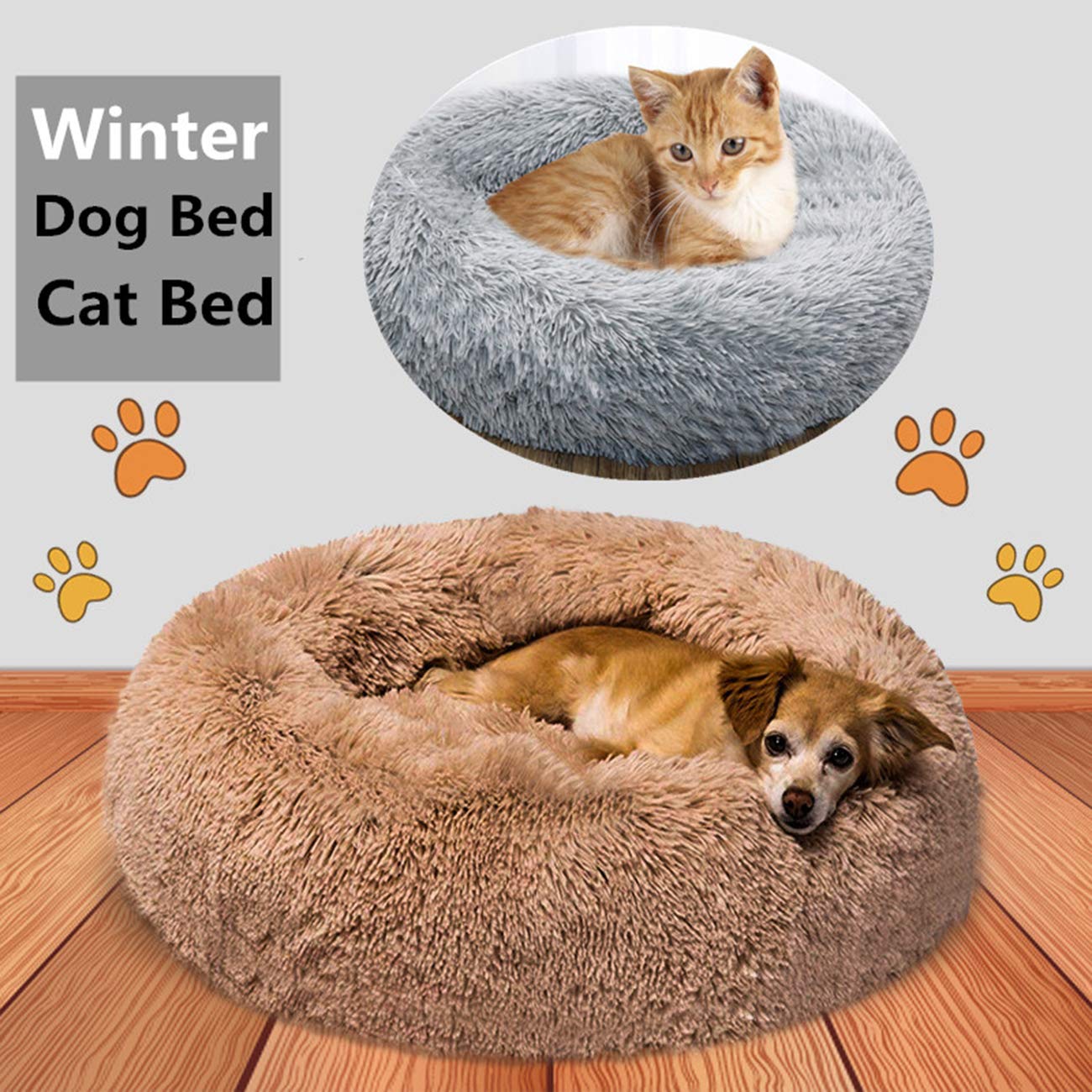 Huraty Plush Dog Bed - Soft Fluffy Donut Round Cat Bed for Puppies & Kitties, Anti-Slip & Anti-Anxiety Pet Calming Fur Bed, 16 Inch Small Size in Apple Green - Perfect for Crate Training, Travel & Home Comfort