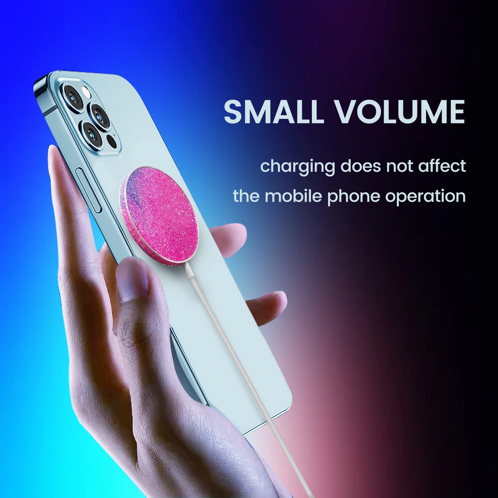 15W Max Qi-Certified Wireless Charger Pad with Bling Design - MagSafe Compatible for iPhone 13/14/12/11/X/XR/SE, AirPods & Galaxy Note/S21/S20/S10/S9 | Fast Charging with Type-C Cable (No AC Adapter) | Perfect for Bedside, Office & Car Use (Natural White)