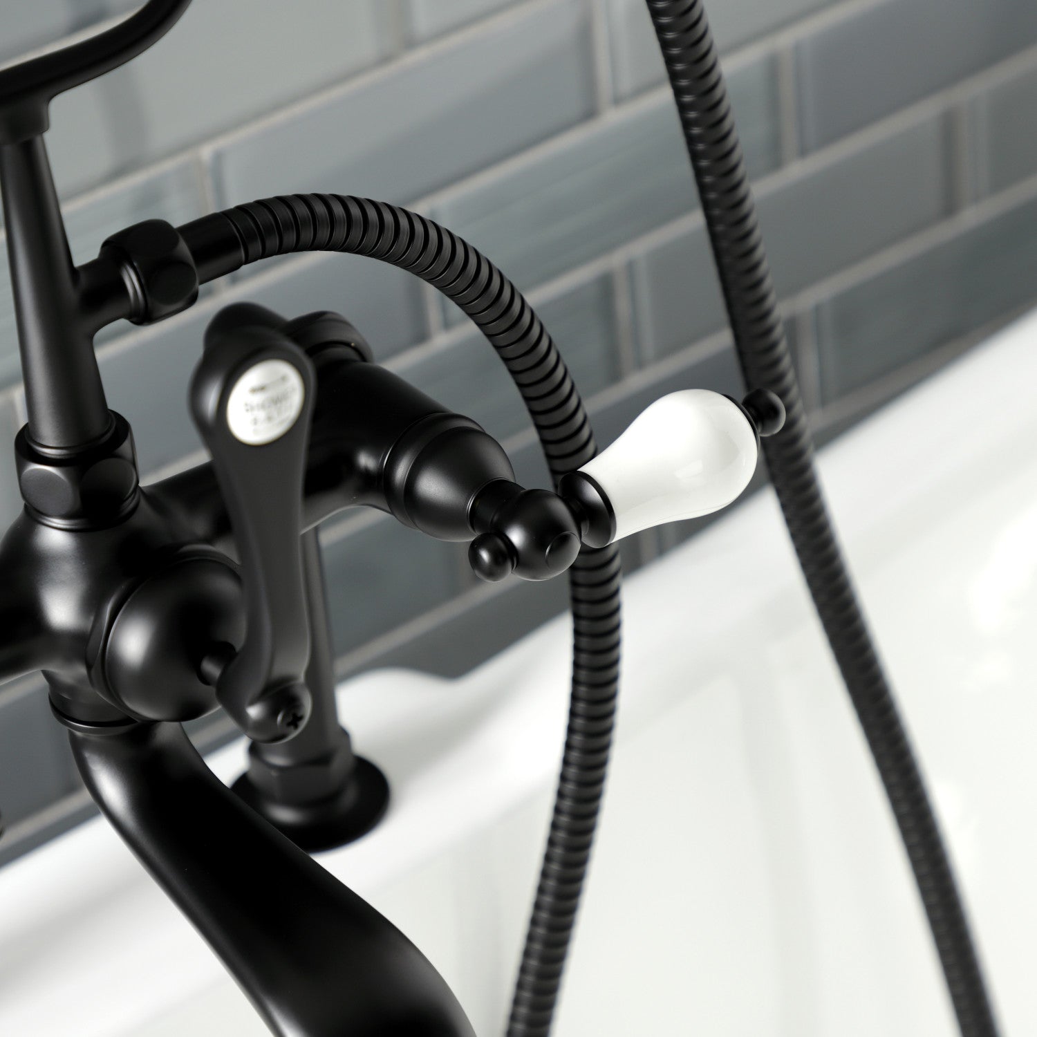 Vintage Matte Black Clawfoot Tub Faucet with Hand Shower - AE105T0 3-Handle 2-Hole Deck Mount Bathroom Fixture for Classic & Modern Bathrooms