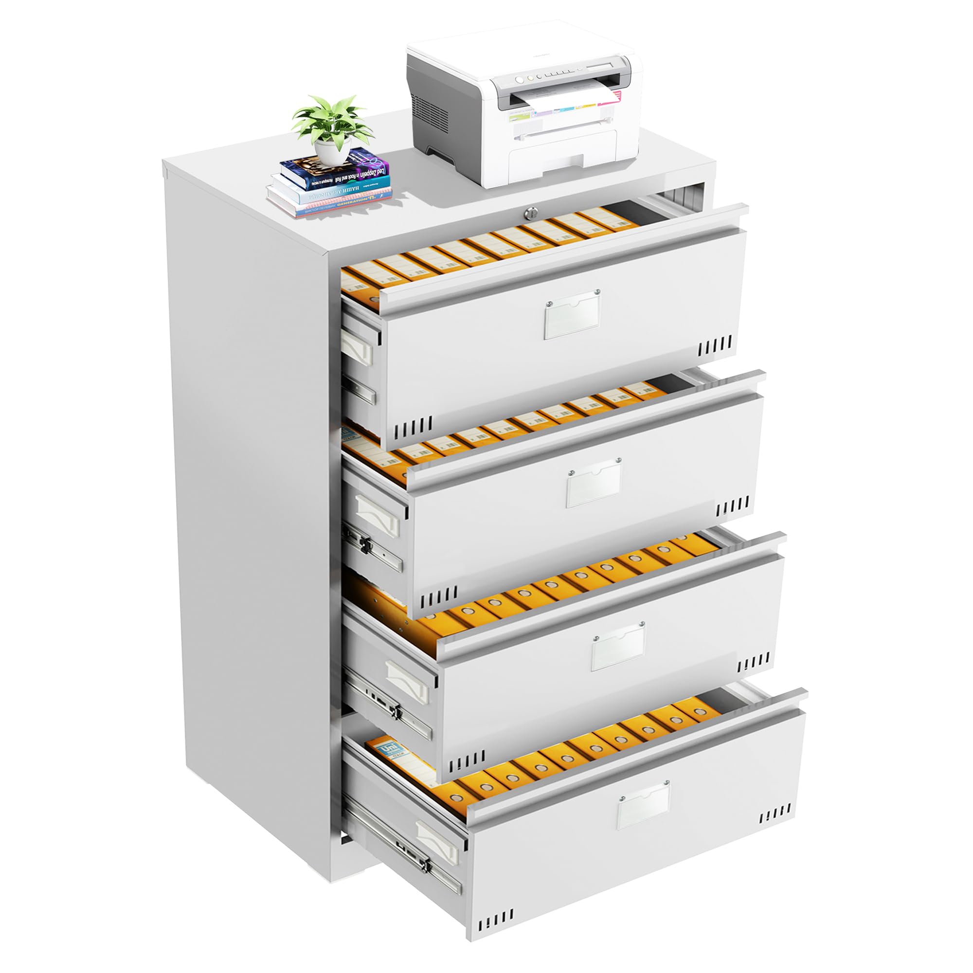 Locking Lateral File Cabinet - Metal Steel Office File Drawer with Key Lock for Legal/Letter/A4/F4 Documents | Secure Storage for Home & Office Organization