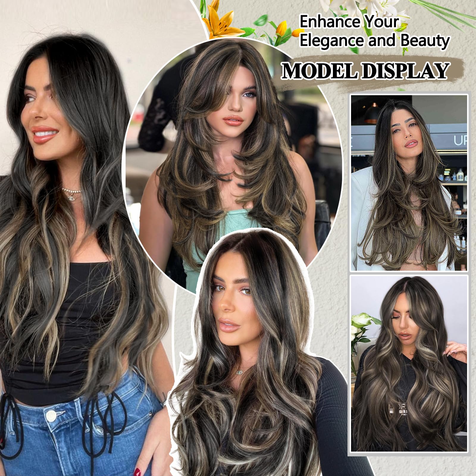 Premium Black & Blonde Long Straight Clip-In Hair Extensions for Women - Soft Layered Synthetic Hairpieces (2/18) | Perfect for Parties, Weddings & Daily Styling