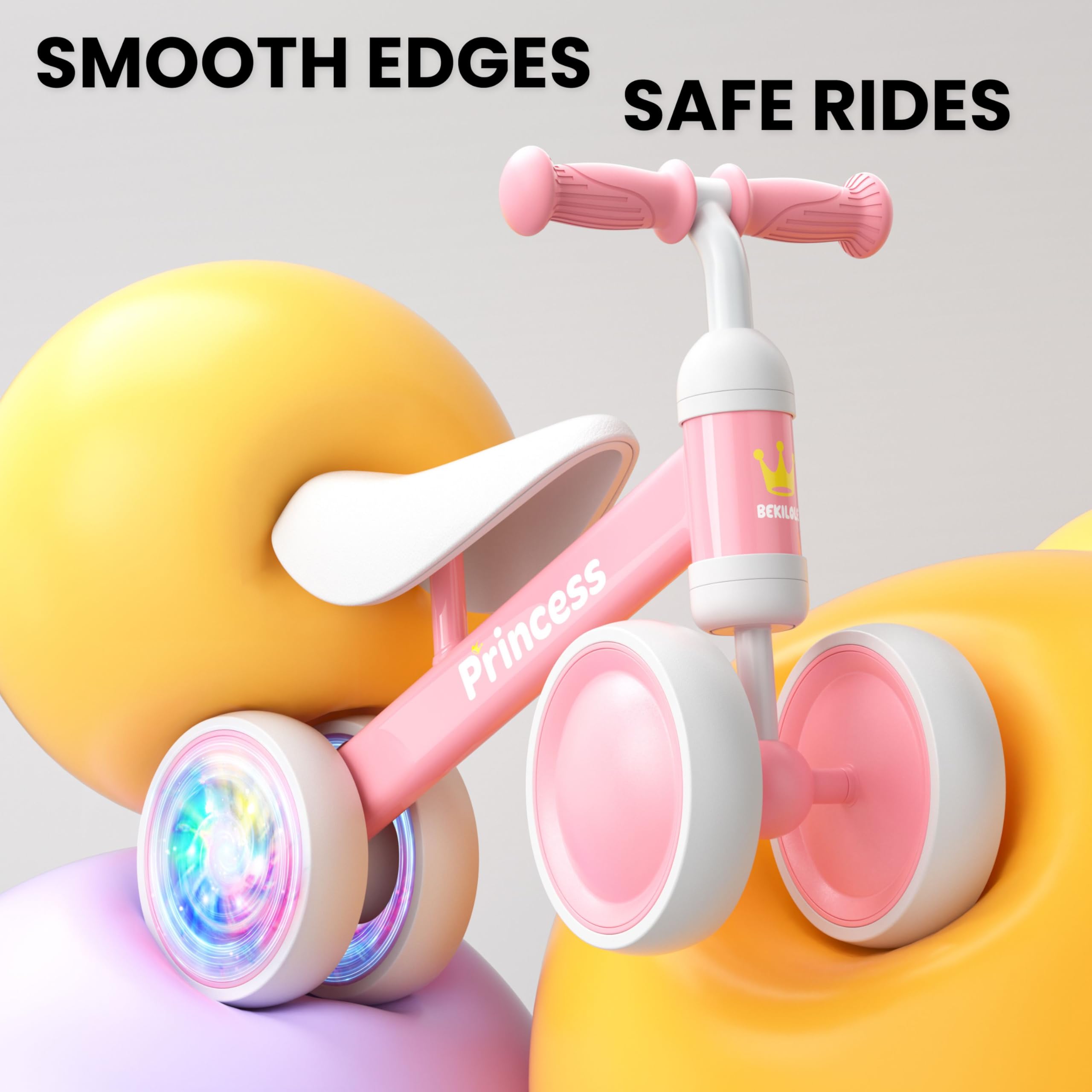 Bekilole Upgraded Pink Baby Balance Bike for 1-3 Year Old Girls | Toddler First Bike Toy for 12-36 Months | Birthday Gift for 1 Year Old Girls | Perfect for Indoor Play, Outdoor Learning & Early Riding Skills Development