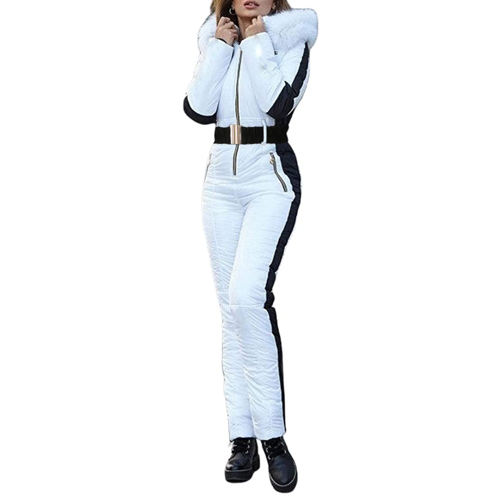 Women's Waterproof Ski Jumpsuit - High Waist Zippered Winter Snowsuit for Outdoor Sports & Snowboarding - Full Body Coverall for Skiing, Snowmobiling & Cold Weather Activities