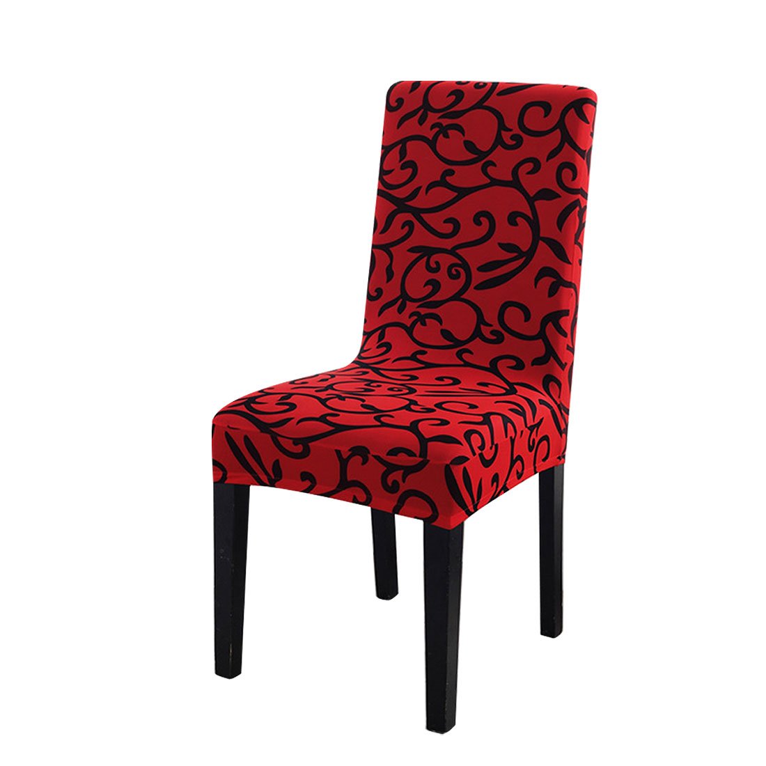 Stretch Floral Spandex Dining Chair Covers - Bar Stool Slipcovers with Elastic Edge, Red & Black Kitchen Chair Protectors for Home Decor, Dining Room, Wedding | Perfect for Indoor Furniture Protection & Party Decoration