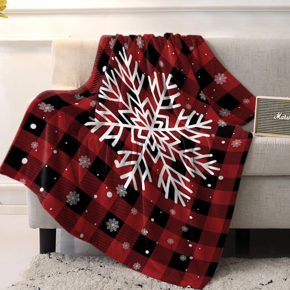 Christmas Fleece Blanket - Snowflake Pattern Soft Warm Throw Blanket for Couch, Sofa & Bed - Red Black Buffalo Plaid Microfiber Blankets for Women, Men & Kids - 60x80 Inch Winter Decor - Perfect for Holiday Gifts, Cozy Nights & Christmas Home Decor