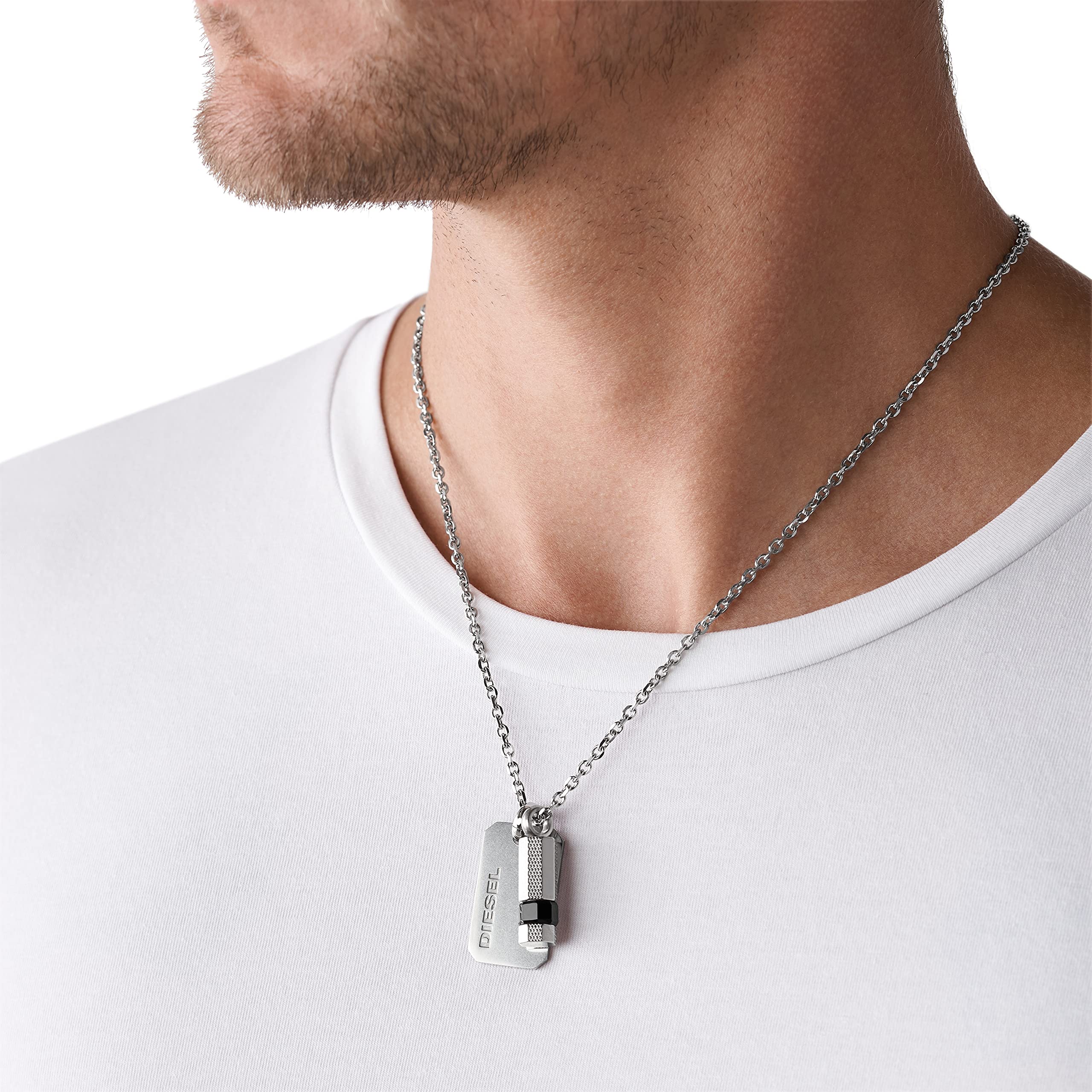 Diesel Stainless Steel Dog Tag Necklace for Men - Military Style Personalized ID Pendant Jewelry - Perfect for Everyday Wear, Gifts & Special Occasions