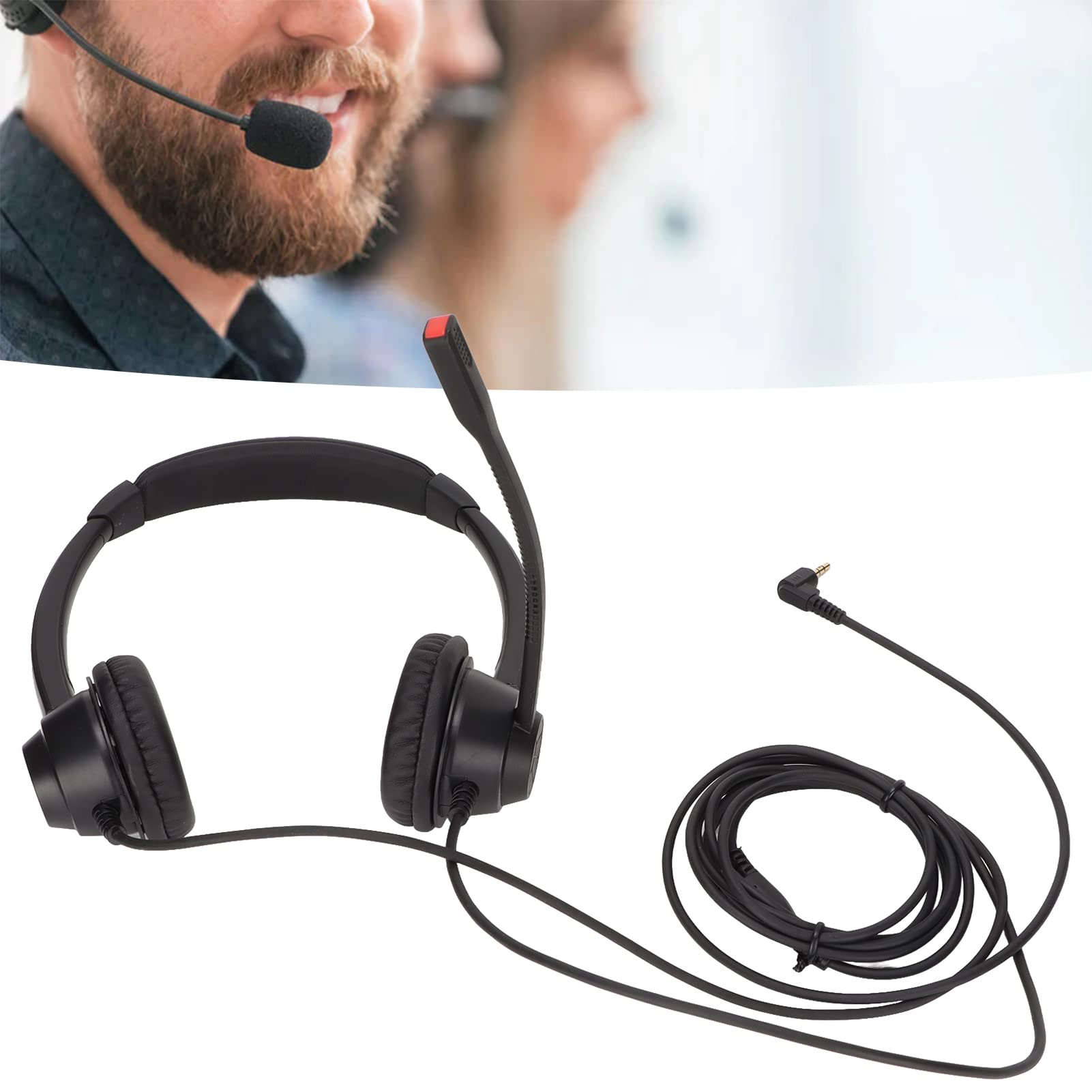 2.5mm Noise Canceling Office Headset with Microphone - Compatible with AT&T, Vtech, Uniden, Grandstream & Polycom Cordless Phones - Perfect for Call Centers, Customer Service & Remote Work