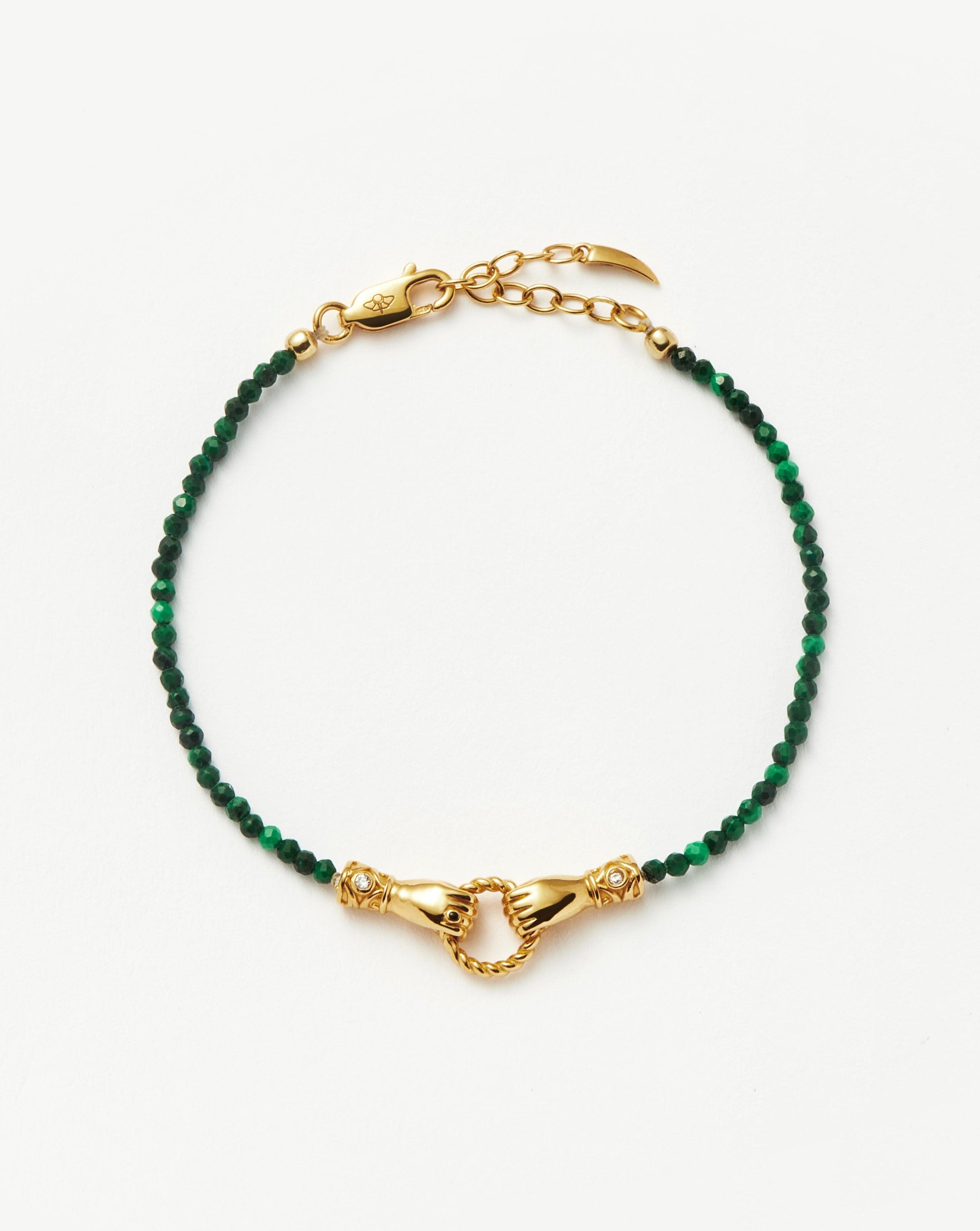 Harris Reed In Good Hands Mini Beaded Gemstone Bracelet - 18k Gold Plated Malachite Stone Adjustable Bracelet for Women | Elegant Jewelry Gift for Birthday, Anniversary & Special Occasions