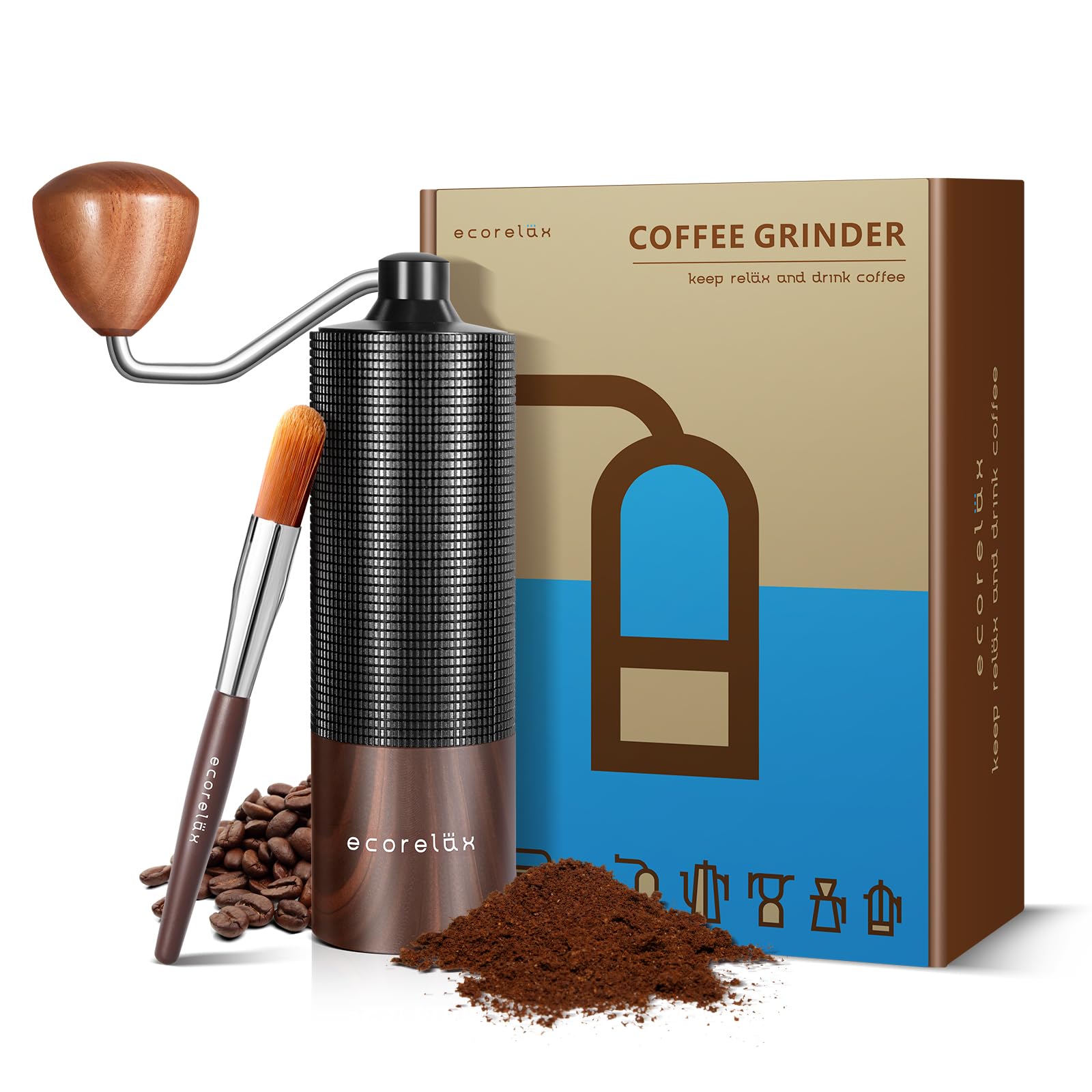 Premium Manual Coffee Grinder - Adjustable Ceramic Burr for Precision Grinding, Portable & Durable Hand Crank Mill - Perfect for French Press, Espresso, Pour Over & Travel Coffee Brewing