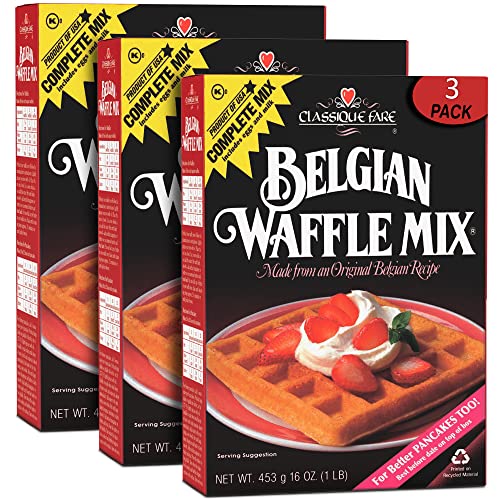 Classique Fare Belgian Waffle Mix - Light & Crisp Waffles, Pancakes, Muffins & Crepes - Works with Any Waffle Maker - Quick Breakfast Solution - 16 Oz (Pack of 3) - Perfect for Family Brunch, Weekend Treats & Holiday Gatherings