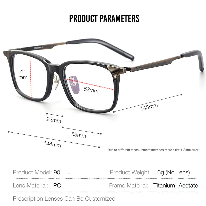 Aror Unisex Full Rim Square Acetate Titanium Eyeglasses - Lightweight & Durable Frame for Men & Women - Perfect for Reading, Work, and Everyday Use