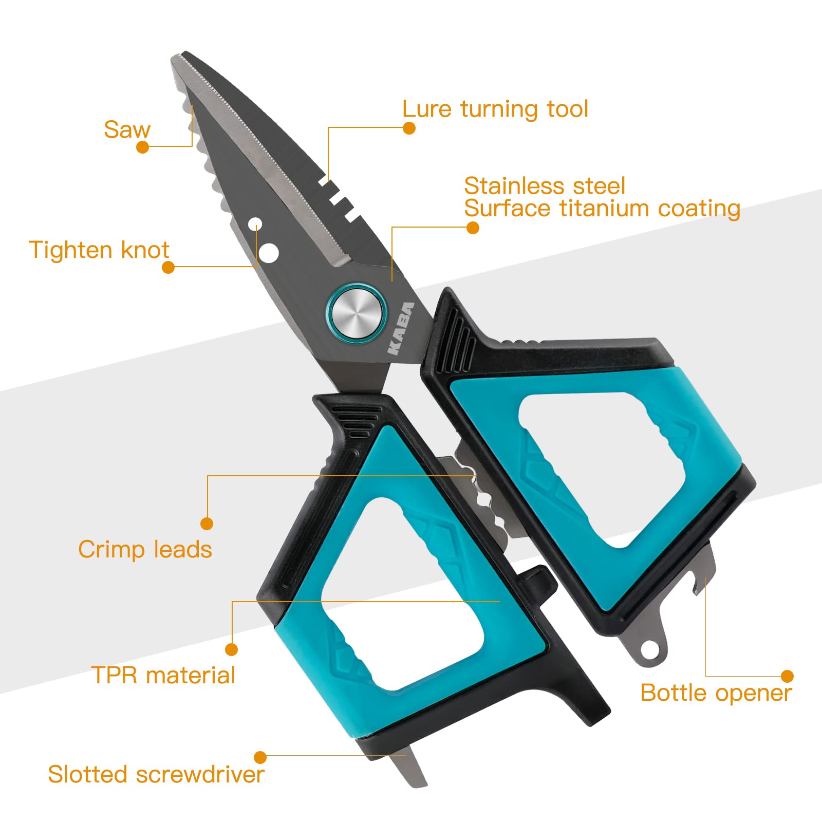 Kaba Fishing Shears 6.3 Inch - Professional Fishing Scissors for Braided, Mono & Fluorocarbon Lines - Serrated Blade Line Cutters - Multi-Purpose Fishing Tool for Saltwater & Freshwater Anglers