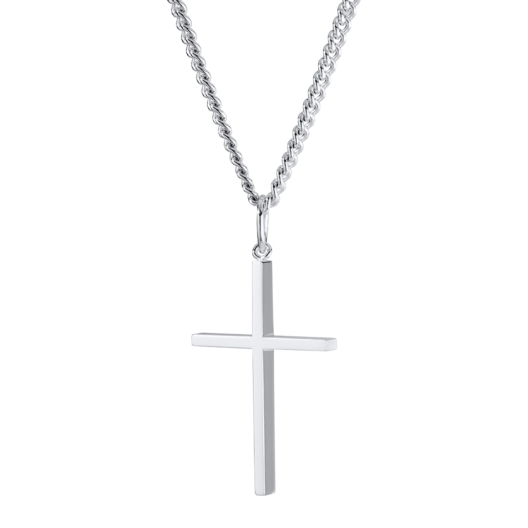 24x44mm Sterling Silver Cross Pendant Necklace for Women - Religious Jewelry Gift for Baptism, Confirmation & Everyday Wear
