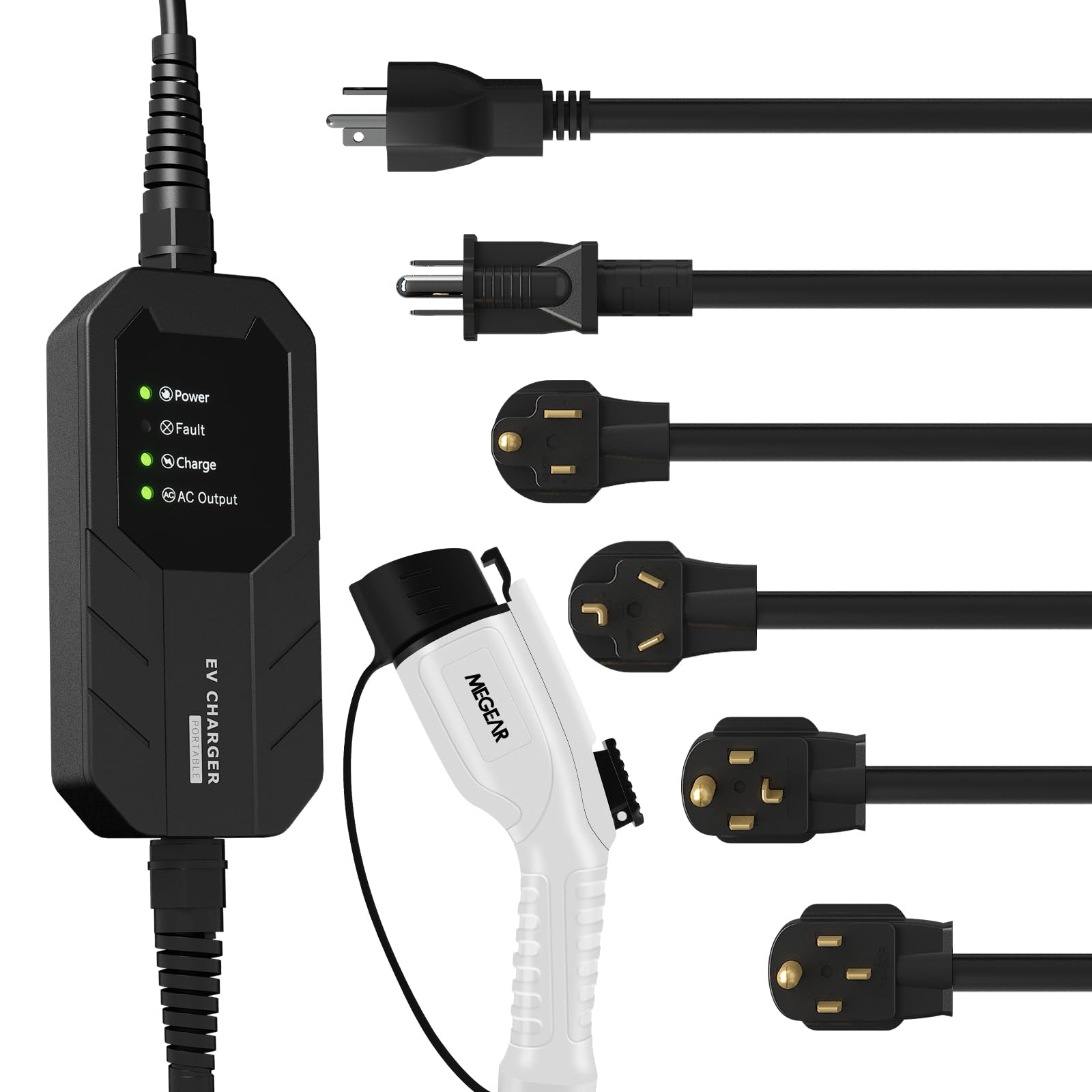 Level 1 & Level 2 EV Charger with 5 Adapters - 16A, 100-240V, 25FT Cable - Portable Electric Vehicle Charging Station for Home & Travel - Fast Charging for Tesla, Nissan, Chevy & More EVs