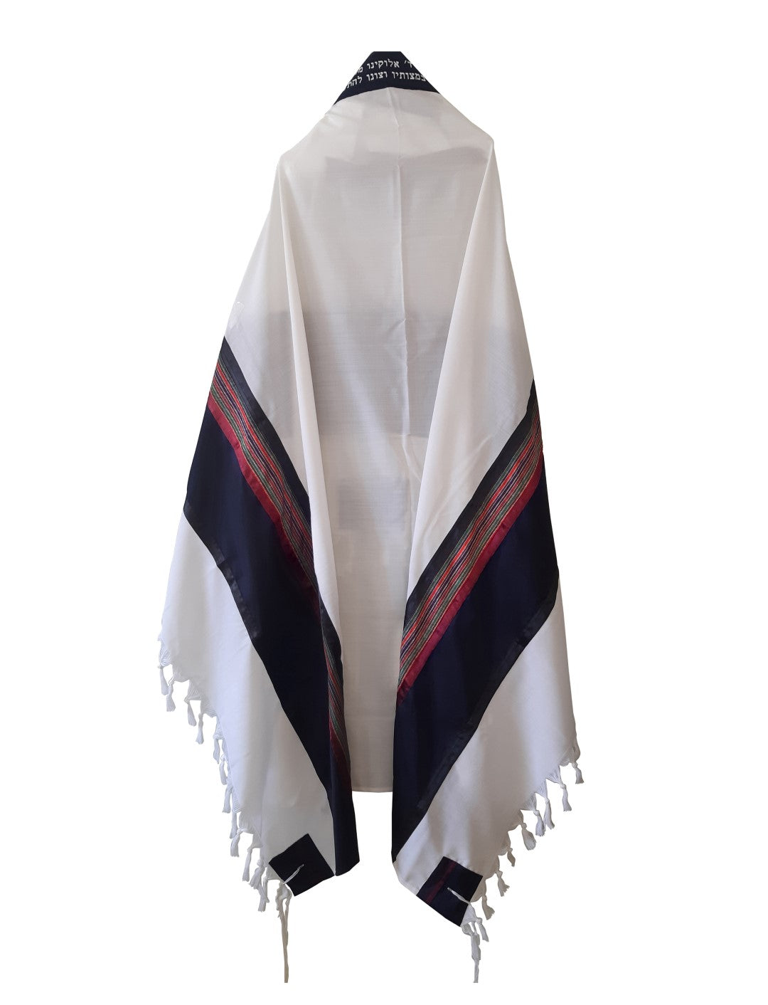Premium Dark Blue & Multicolor Wool Tallit for Jewish Weddings & Religious Ceremonies - Handmade Prayer Shawl for Men & Women