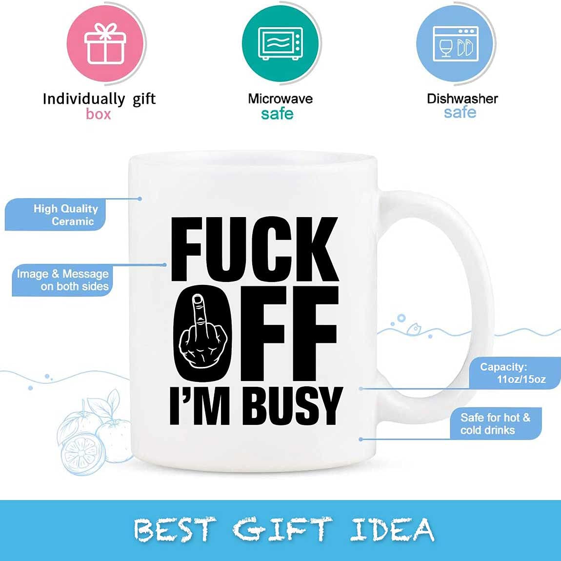 Funny 'Fuck Off I'm Busy' Coffee Mug with Middle Finger Design - 11oz & 15oz Ceramic Novelty Mugs for Office, Home, or Gifts - Perfect for Coffee Lovers Who Need Personal Space