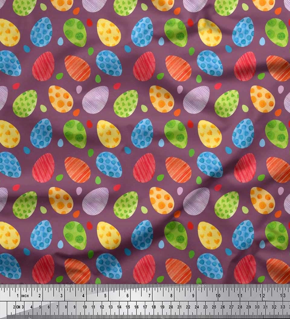 Soimoi 100% Cotton Cambric Fabric - Purple Easter Egg Print - 42 Inch Wide by The Yard - Lightweight & Soft Textile for DIY Crafts, Easter Decorations, Quilting & Sewing Projects