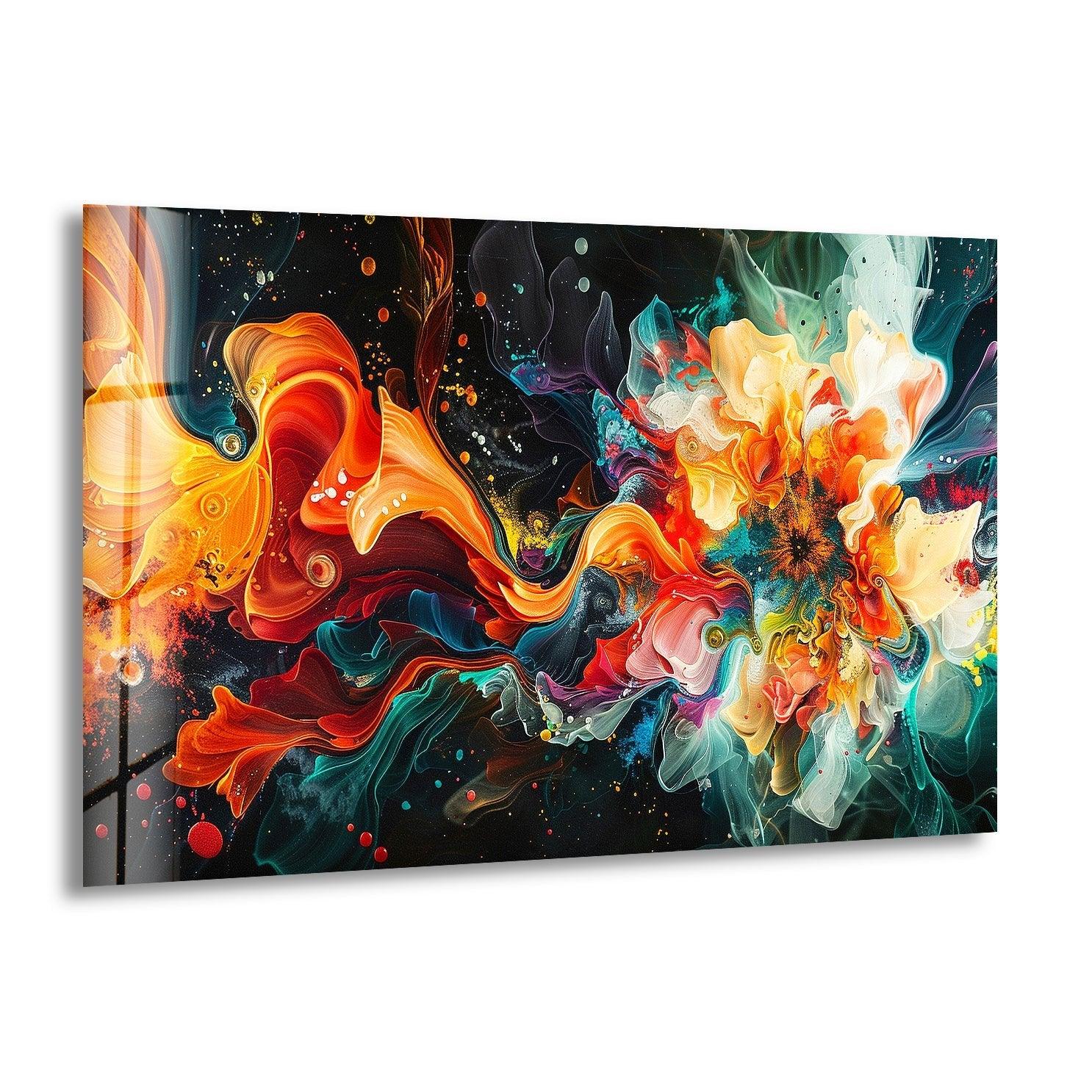 3D Abstract Color Bomb Glass Wall Art - Modern Home Decor for Living Room, Bedroom & Office - Unique Handmade Glass Artwork for Gifts & Interior Design