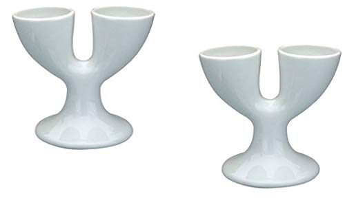 Apollo Set of 2 Fine Porcelain Ceramic Double Egg Cups - Elegant Breakfast Tableware for Soft & Hard Boiled Eggs - Perfect for Brunch, Easter, and Kitchen Decor