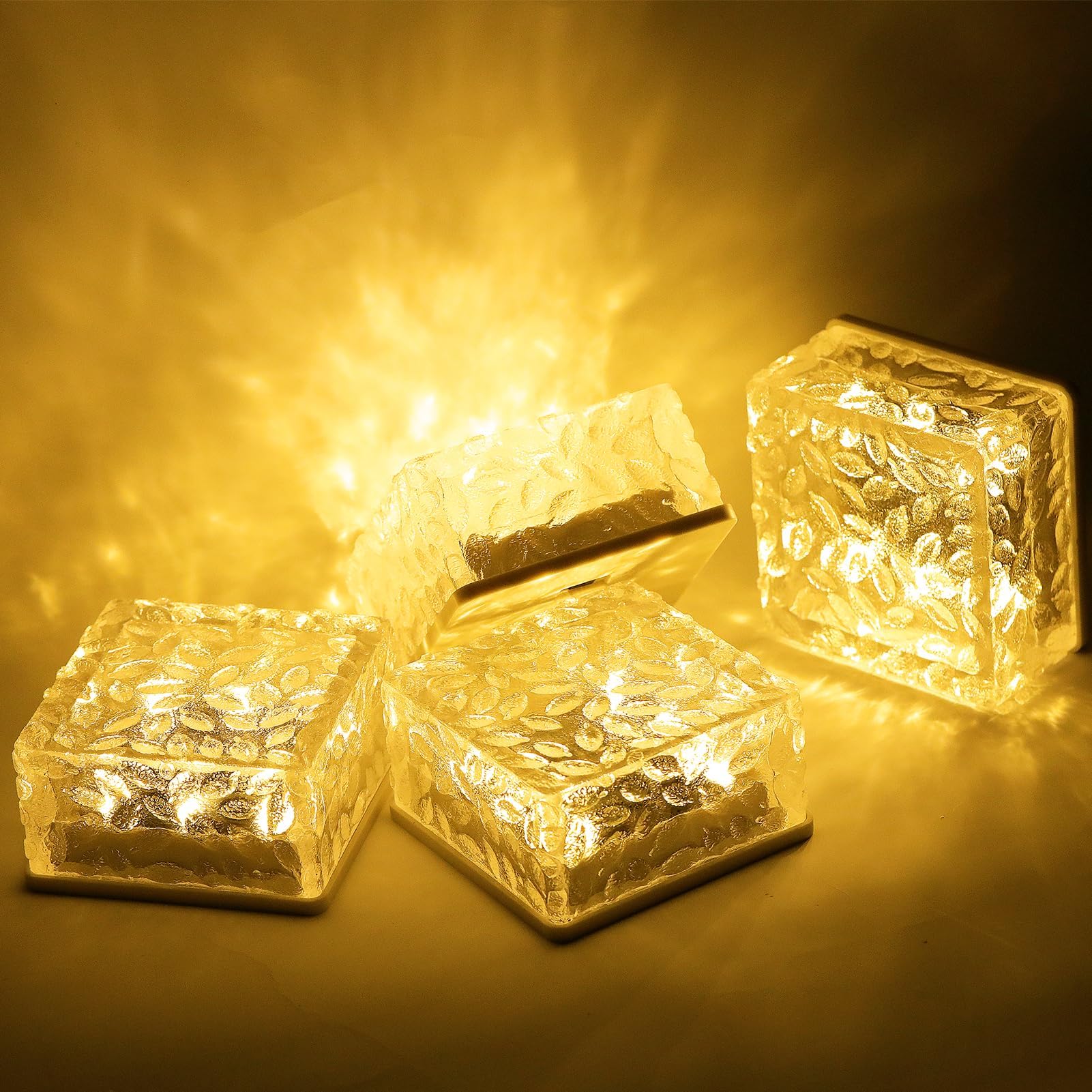 4 Pack Solar Brick Lights - 4.3 x 4.3 Inch Waterproof Outdoor Solar Pathway Lights for Garden, Courtyard, Walkway | Weatherproof Solar Paver Lights with Ice Rock Cube Design | Perfect for Landscaping, Driveway & Patio Lighting