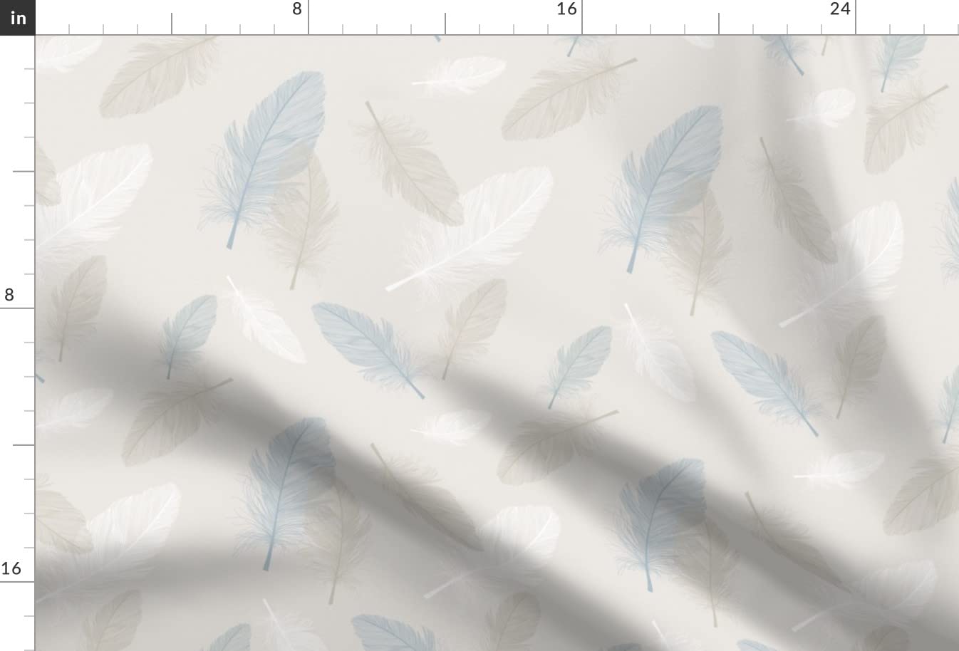 Space Feathers Printed Minky Fabric - Soft White Cream Blue Tan Fat Quarter for Sewing Baby Blankets, Quilt Backing & Plush Toys | Premium Spoonflower Fabric for DIY Crafts & Home Decor