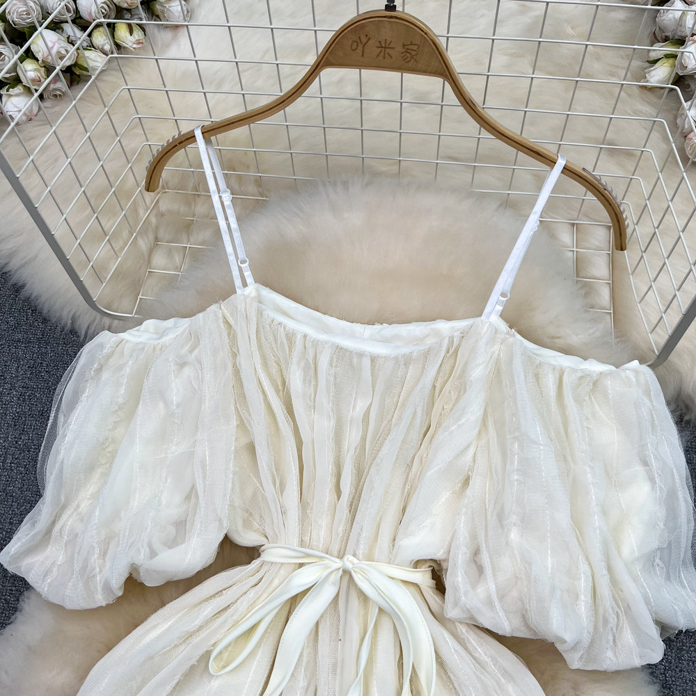 Retro One Shoulder Off Shoulder A-Line Beach Dress - Flowy Summer Dress for Women, Perfect for Vacations, Pool Parties & Boho Outfits