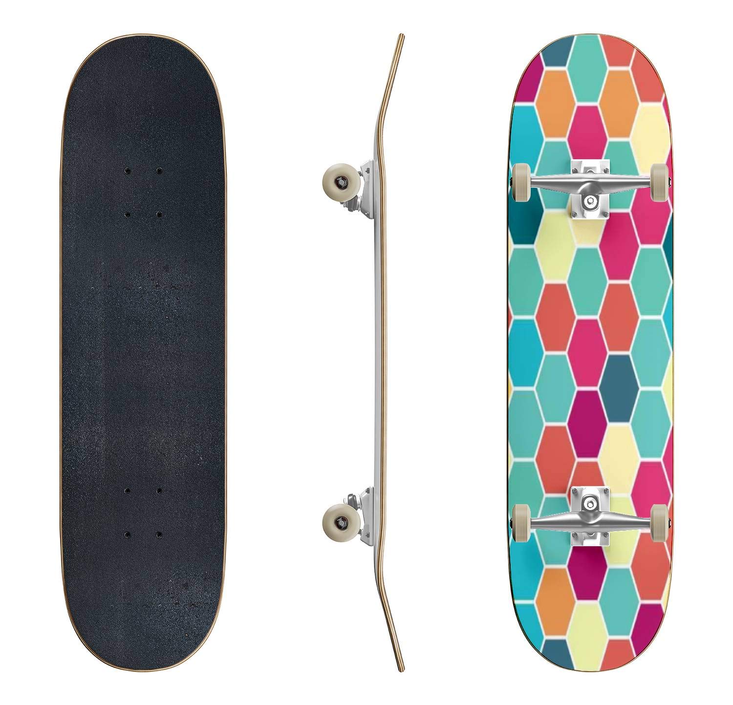 EFTOWEL Floral Skateboard - Classic Concave Longboard for Beginners & Professionals | Durable Deck with Exotic Seamless Pattern | Perfect Teen Gift for Extreme Sports & Street Skating | Great for Commuting, Tricks & Skatepark Fun