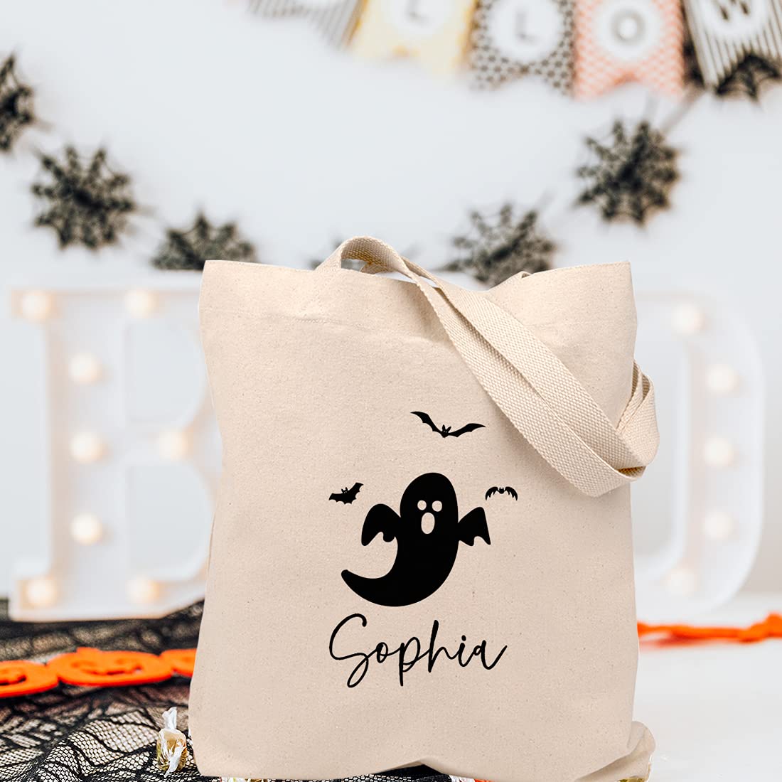 Personalized Halloween Tote Bags for Kids - Custom Canvas Trick or Treat Bags with Handles - Reusable Halloween Party Favors for Trick-or-Treating, School Events & Costume Parties
