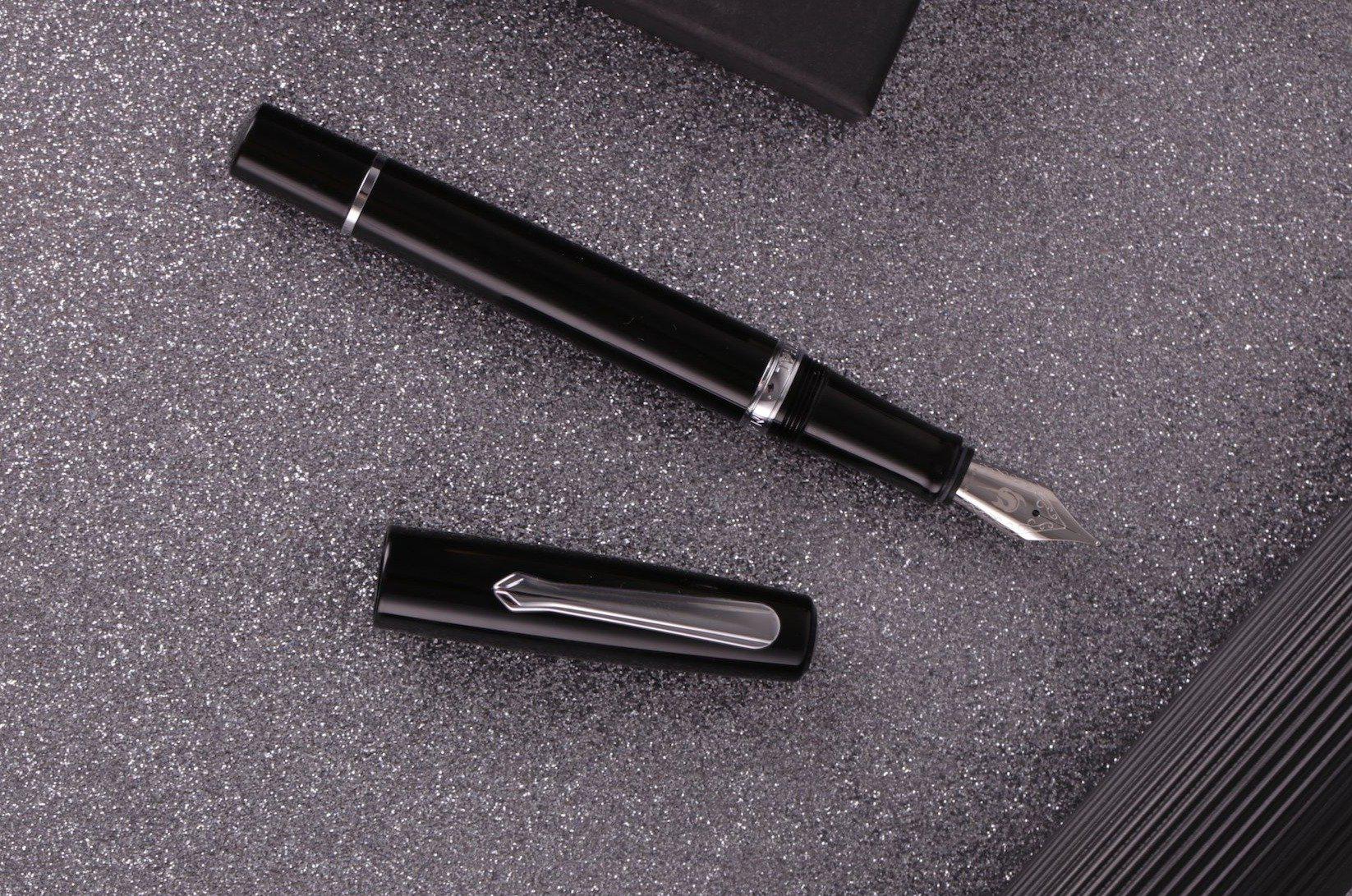 Nahvalur (Narwhal) Original Black Fountain Pen with Premium Leather Pen Sleeve - Luxury Writing Instrument for Professionals, Calligraphy & Gift Giving