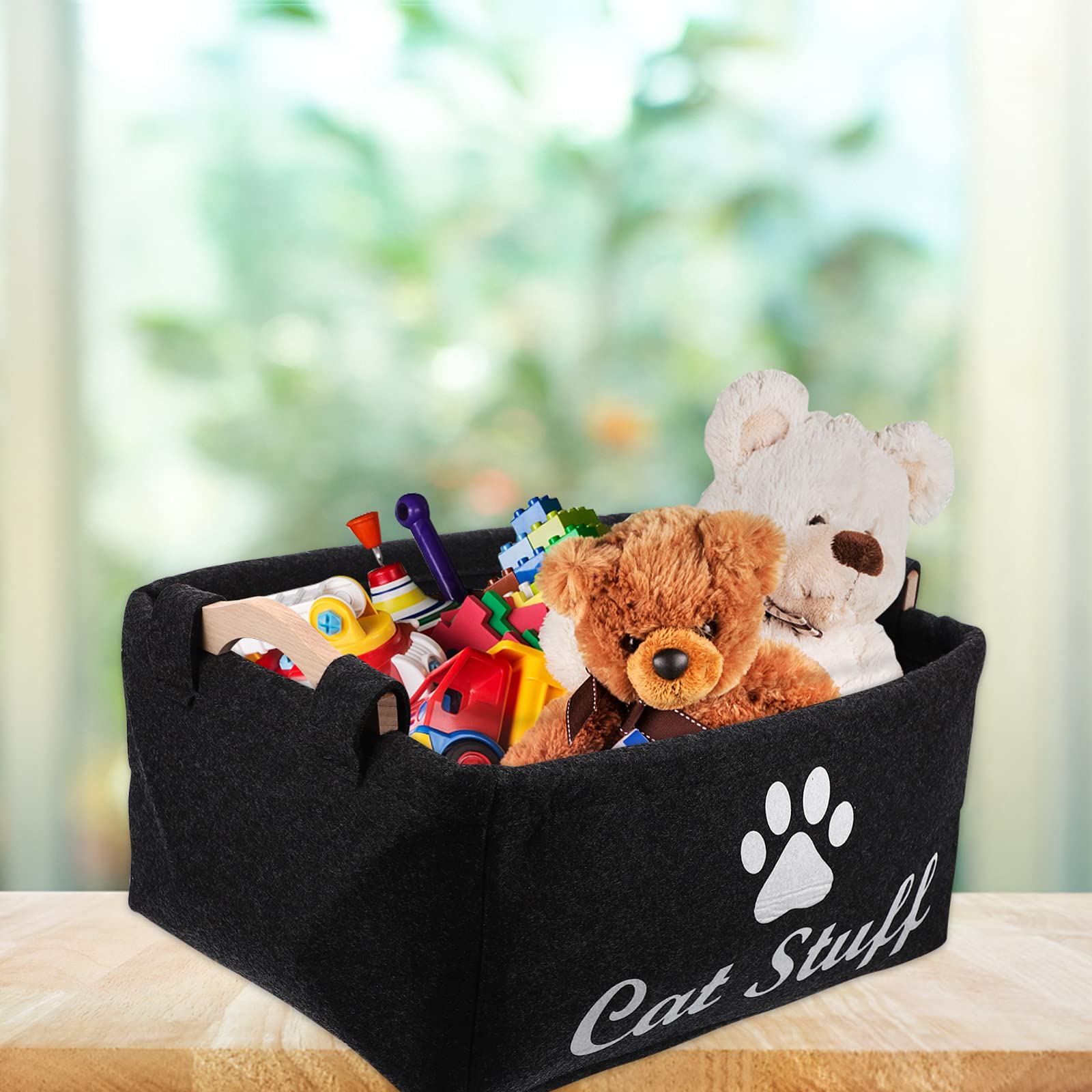 Canvas Pet Toy Storage Basket - Durable Cat Toys Organizer Bin for Shelves, Office & Home - Perfect for Cat Lovers & Pet Supplies Organization