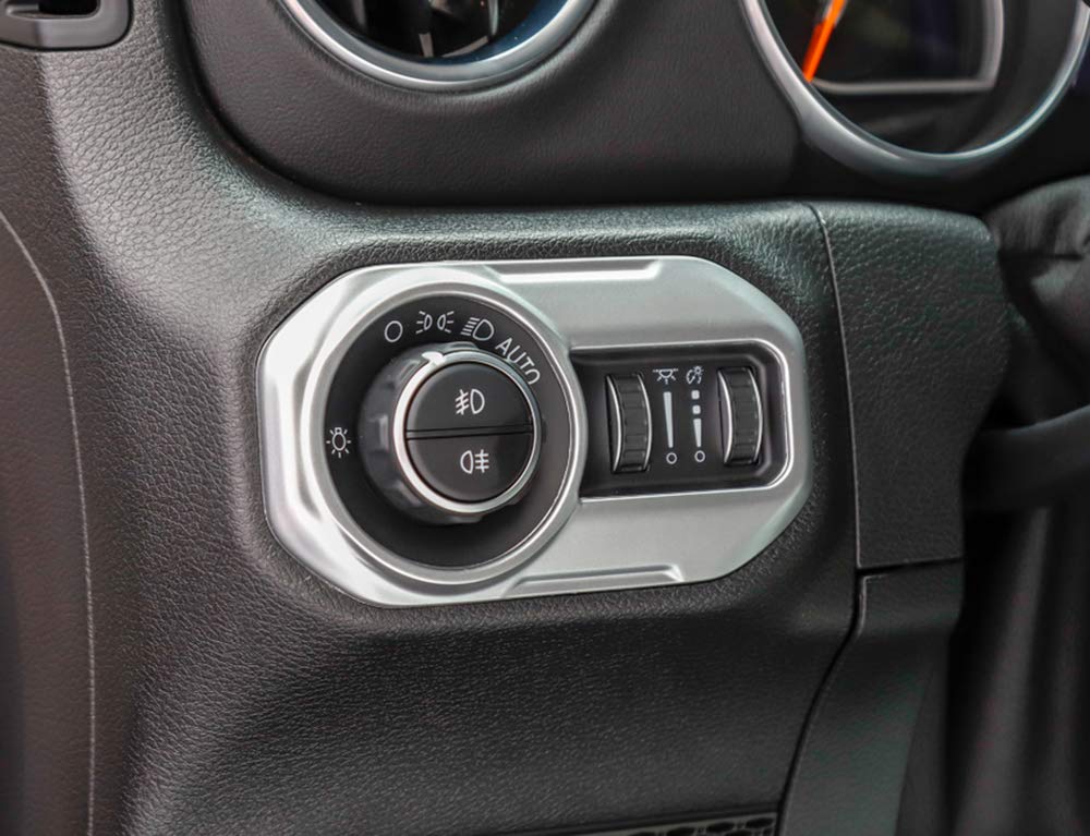 Silver ABS Car Headlight Control Panel Sticker Frame Decor Cover Trim for Jeep Wrangler JL & JT Gladiator (2018-2023 Models) - Durable Exterior Accessory for Off-Road Protection & Style Enhancement